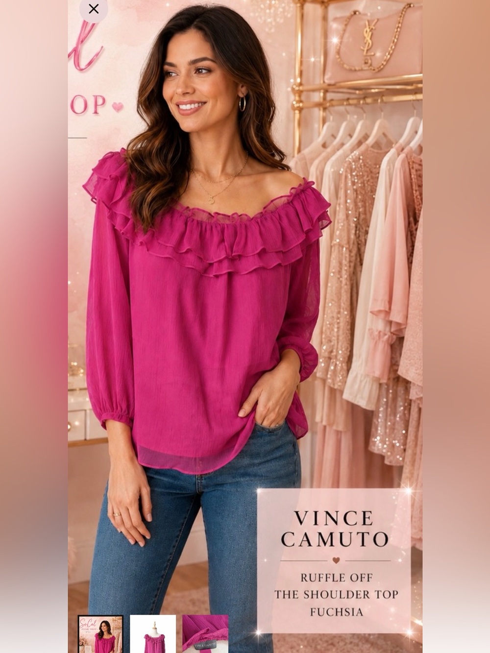 Vince Camuto Fuchsia Ruffle Off-Shoulder Blouse